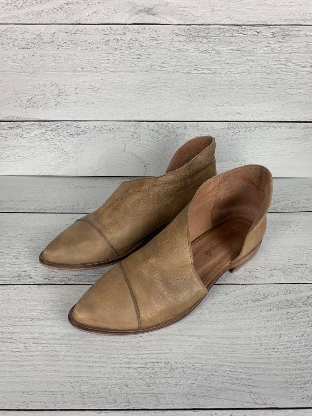 Free People Women's 7 EUR 37 Royale Tan Leather D’Orsay Boho Western Flats Shoes